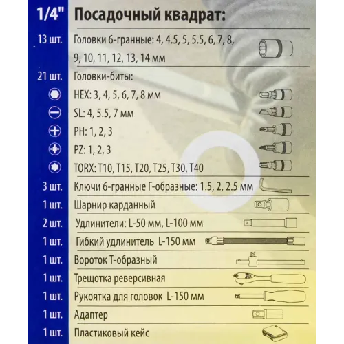 Набор инструмента 46пр. 1/4''(6-гран.)(4-14мм)