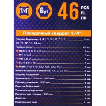 Набор инструмента 46пр. 1/4''(6-гран.)(4-14мм)