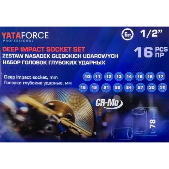 Набор головок ударных глубоких 16пр. 1/2'' (6-гр.)(10-19,21,22,24,27,30,32мм)в кейсе