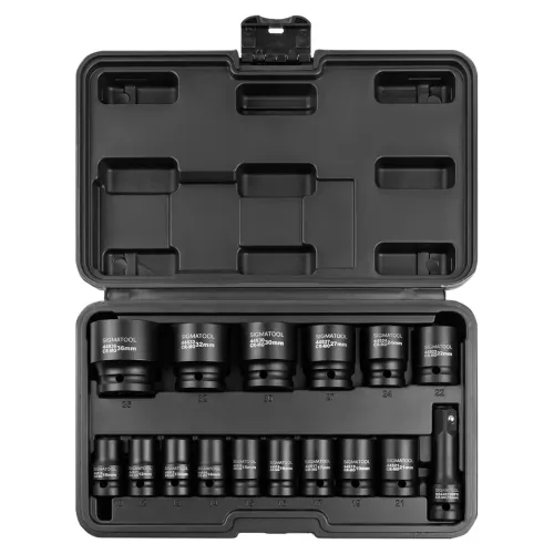 Набор головок ударных коротких 16пр.1/2''(6-гр.)(10,12-17,19,21,22,24,27,30,32мм(36мм-12гр)+удлинитель 75мм),в кейсе