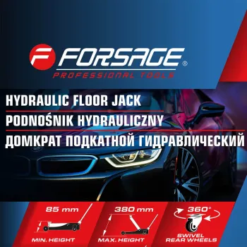 Домкрат подкатной гидравлический низкопрофильный 3т (усиленный корпус,поворотная ручка 360°,h min 85мм, h max 380мм)