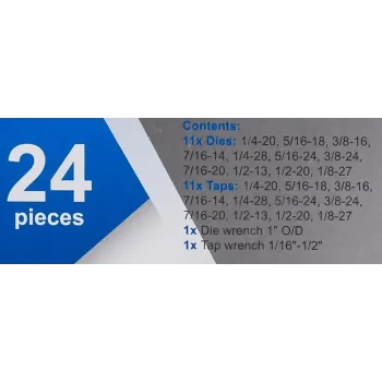 Набор метчиков и плашек дюймовый 24пр. (1/4, 5/16, 3/8, 7/16, 1/2)