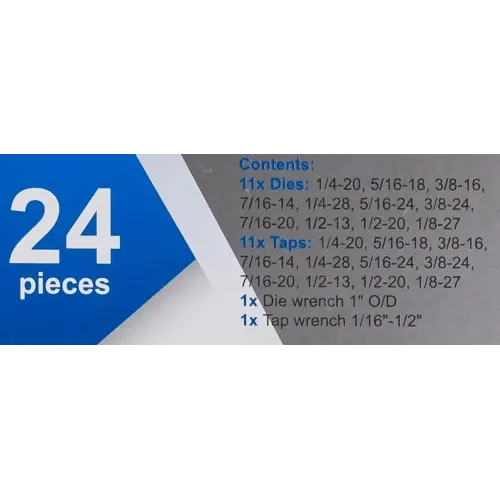 Набор метчиков и плашек дюймовый 24пр. (1/4, 5/16, 3/8, 7/16, 1/2)