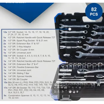 Набор инструментов 82пр. 1/4'', 1/2''(6-гр.) (4-32мм)