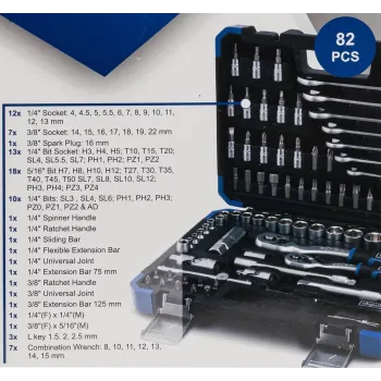Набор инструментов 82 пр. 1/4''3/8''(6гр.)(4-22мм)