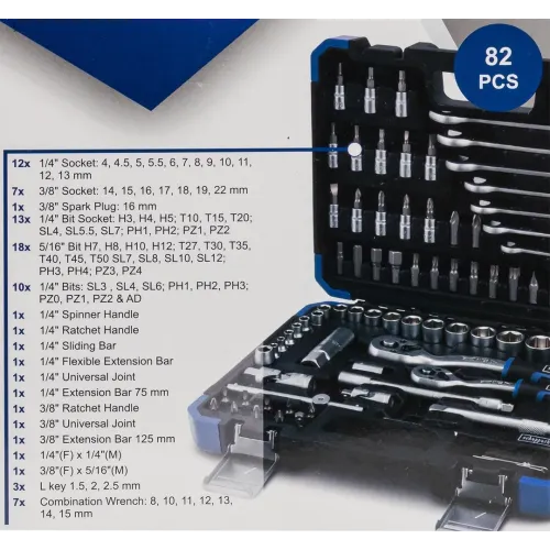 Набор инструментов 82 пр. 1/4''3/8''(6гр.)(4-22мм)