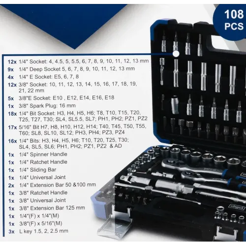 Набор инструментов 108 пр. 1/4'', 3/8''(6гр.) (4-22мм)
