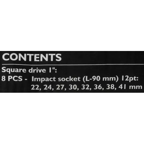 Набор головок ударных глубоких 8пр. 1''(12-гран) (22,24,27,30,32,36,38,41) в пласт.кейсе