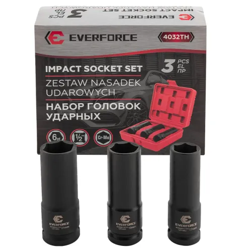 Головки ударные, набор 3пр., 1/2''(17, 19, 21мм, 6гр.)