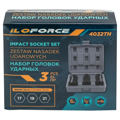 Головки ударные, набор 3пр., 1/2''(17, 19, 21мм, 6гр.)