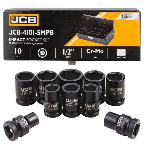 Набор головок ударных,10пр. 1/2''6гр.(10,12,13,14,15,17,19,21,22,24),в метал. Кейсе