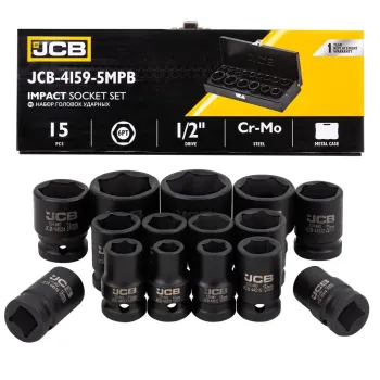 Набор головок ударных, 15пр. 1/2''6гр.(10,12,13,14,15,16,17,18,19,21,22,24,27,30,32мм),в метал. Кейсе