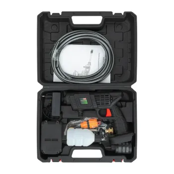Мойка высокого давления аккумуляторная (24В,15 Бар,2.8 л/мин, батарея 1500 мАч, зарядка 3-5ч, щеточный двигатель)