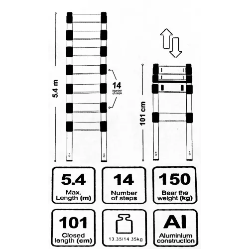 Лестница телескопическая алюм. бытовая 5.4м (14 ступ.)