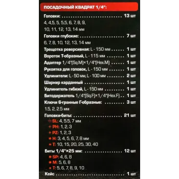 Набор инструментов 66пр. 1/4''(6гр.)