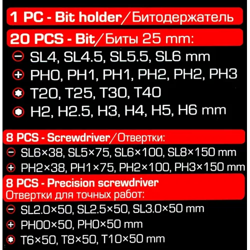 Отвертки в комплекте с битами, набор 37пр.