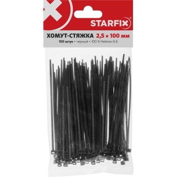 Хомут-стяжка 2.5х100 мм черный (100 шт в уп.) STARFIX