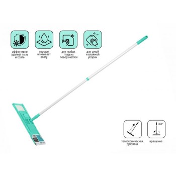 Швабра для пола с насадкой из микрофибры, бирюзовая, PERFECTO LINEA