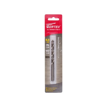 Сверло по металлу ц/х 8.0х75х117 мм HSS WORTEX