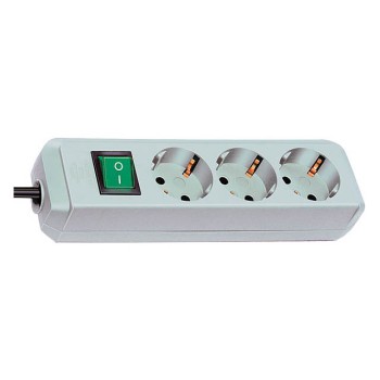 Удлинитель 1.5м (3 роз., 3.3кВт, с/з, выкл., ПВС) светло-серый Brennenstuhl Eco-Line