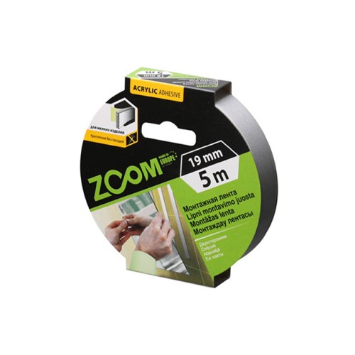 Лента двухсторонняя монтажная клейкая  ZOOM (пеновая) 19ммх5м