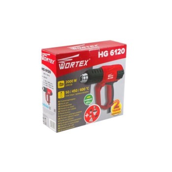 Термовоздуходувка WORTEX HG 6120 + набор сопл 2000 Вт, 3 режима., 50-600 °С