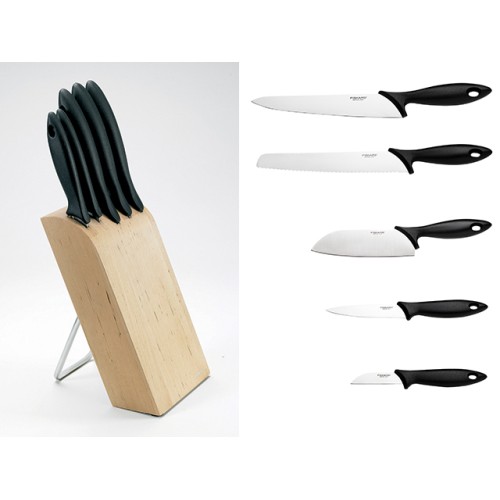 Набор ножей 5 шт. с деревянным блоком Essential Fiskars
