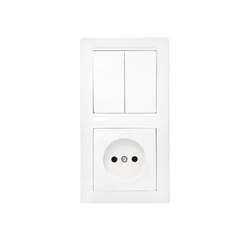 Блок выкл. 2 клав. + розетка (скрытая, б/з) белая, Стиль, Bylectrica
