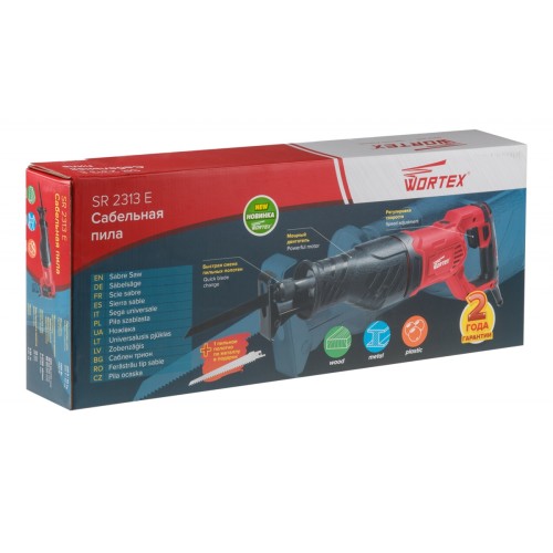 Сабельная пила WORTEX SR 2313 E + 2 пильных полотна 1100 Вт, дер. 230 мм, ход 28 мм, рег.об