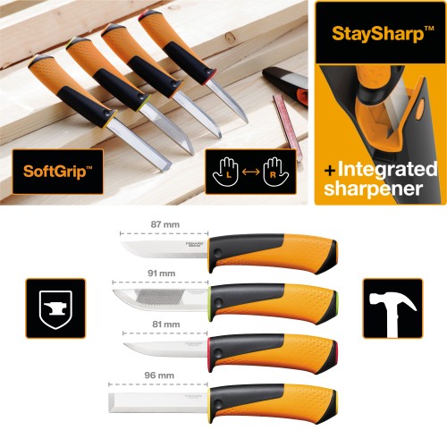 Нож для тяжелых работ с точилкой FISKARS