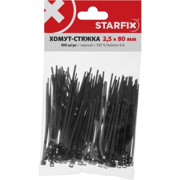 Хомут-стяжка 2.5х80 мм черный (100 шт в уп.) STARFIX