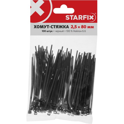 Хомут-стяжка 2.5х80 мм черный (100 шт в уп.) STARFIX