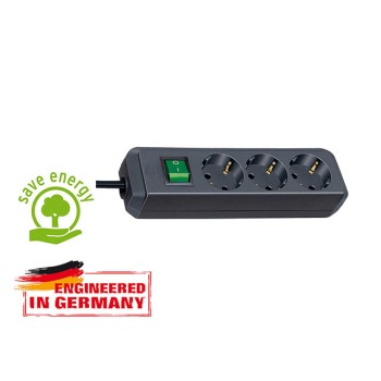 Удлинитель 1.5м (3 роз., 3.3кВт, с/з, выкл., ПВС) черный Brennenstuhl Eco-Line