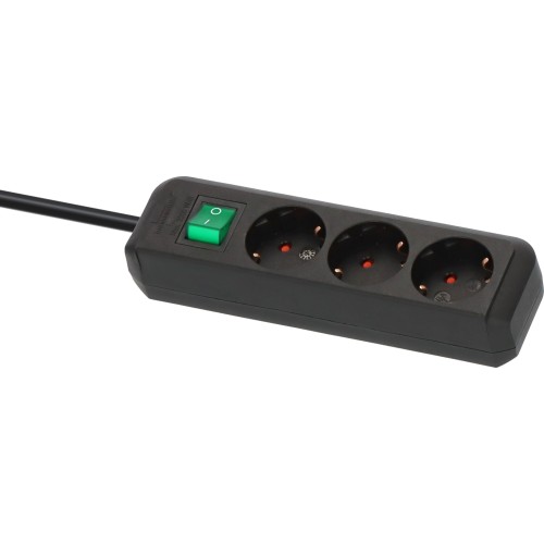 Удлинитель 1.5м (3 роз., 3.3кВт, с/з, выкл., ПВС) черный Brennenstuhl Eco-Line