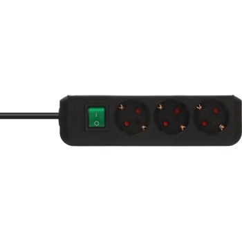 Удлинитель 1.5м (3 роз., 3.3кВт, с/з, выкл., ПВС) черный Brennenstuhl Eco-Line