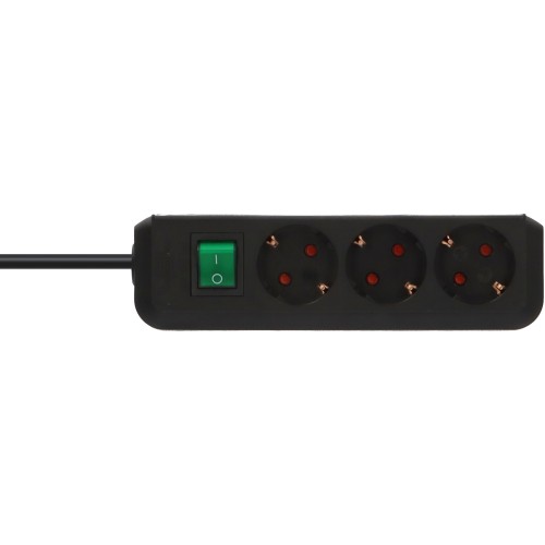 Удлинитель 1.5м (3 роз., 3.3кВт, с/з, выкл., ПВС) черный Brennenstuhl Eco-Line