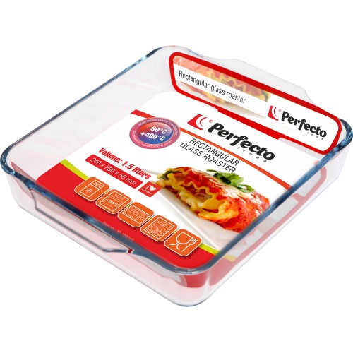 Форма из жаропрочного стекла, 1.5 л, прямоугольная, 240х200х50 мм, PERFECTO LINEA