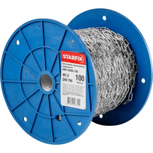 Цепь сварная короткозвенная, оцинк. М1,5 DIN 766 (бухта 100 м) STARFIX