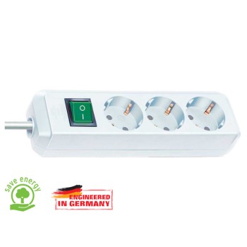 Удлинитель 1.5м (3 роз., 3.3кВт, с/з, выкл., ПВС) белый Brennenstuhl Eco-Line