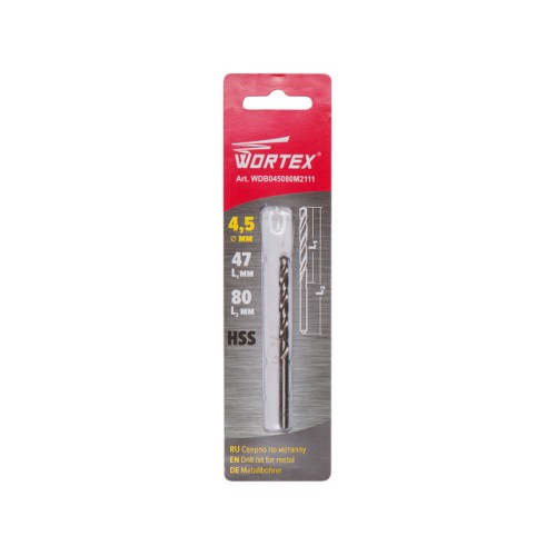 Сверло по металлу ц/х 4.5х47х80 мм HSS WORTEX