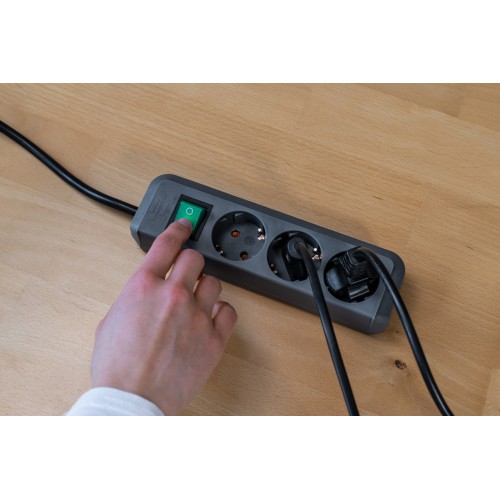 Удлинитель 1.5м (3 роз., 3.3кВт, с/з, выкл., ПВС) серебристо-серый Brennenstuhl Eco-Line