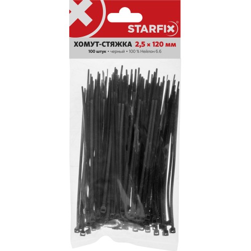 Хомут-стяжка 2.5х120 мм черный (100 шт в уп.) STARFIX