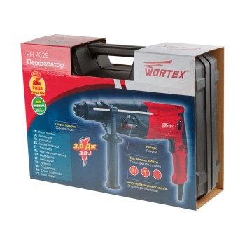 Перфоратор WORTEX RH 2629 в чем. + (2 зубила, 3 сверла) 800 Вт, 3.0 Дж, 26 мм, 4 режима, SDS-plus, Б