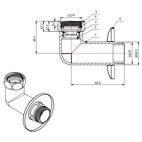 Американка угловая 3/4