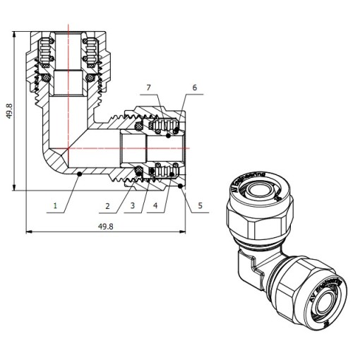 Колено 16(2.0) для труб PEX AV Engineering