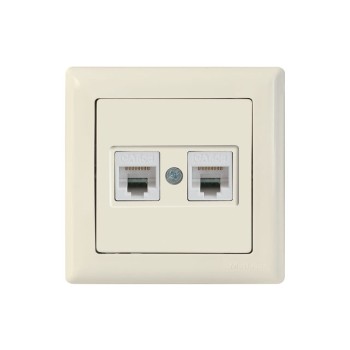 Розетка компьютерная 2xRJ45 (Cat5e, скрытая) кремовая, DARIA, MUTLUSAN