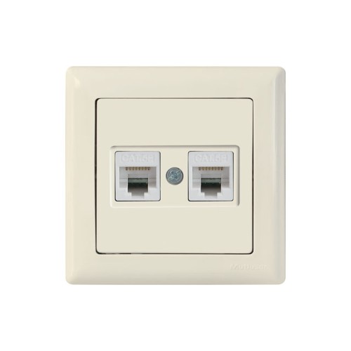 Розетка компьютерная 2xRJ45 (Cat5e, скрытая) кремовая, DARIA, MUTLUSAN