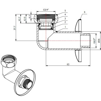 Американка угловая 3/4