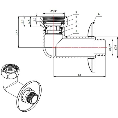 Американка угловая 3/4