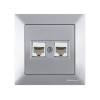 Розетка компьютерная 2xRJ45 (Cat6, скрытая) серебро, DARIA, MUTLUSAN